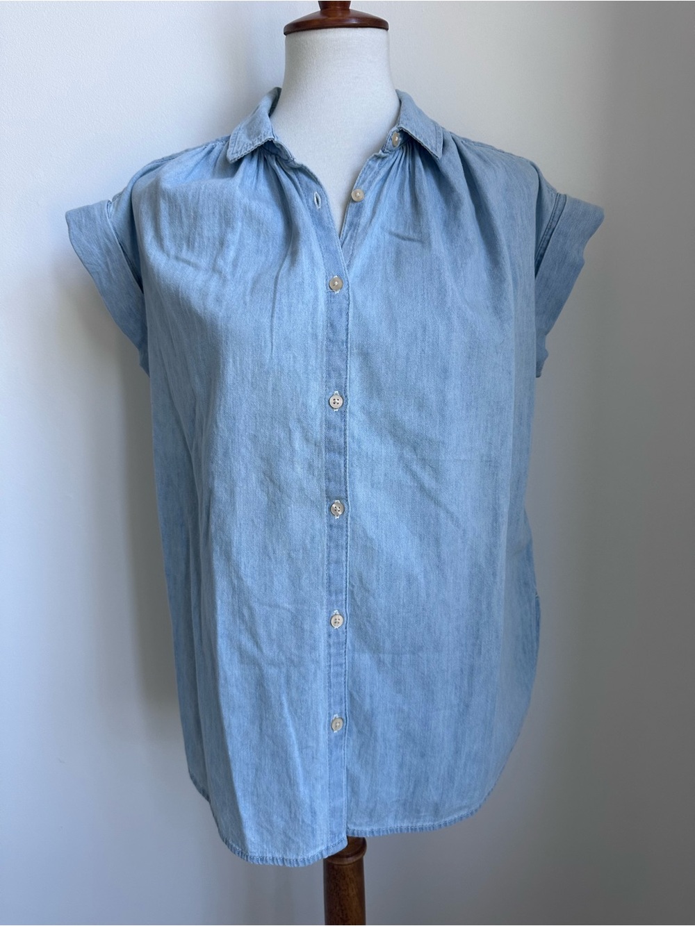 Chambray Blue Short Sleeve Button Down Collar Shirt Size X-Small